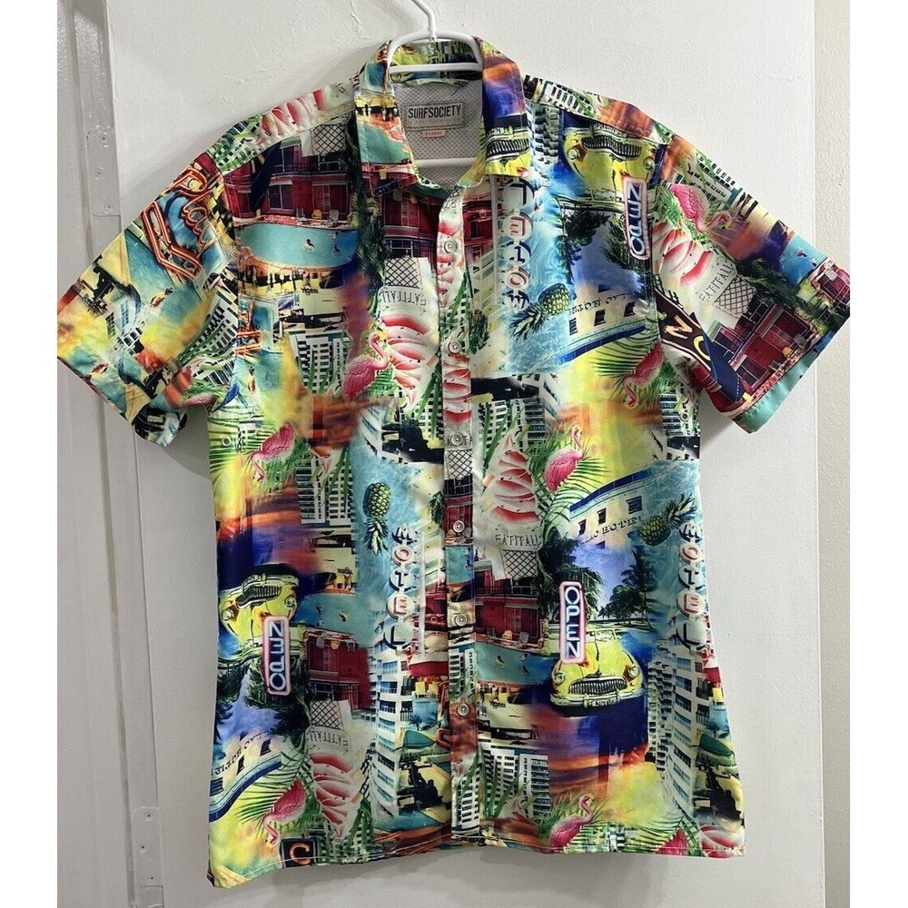 Surf Society Mens XL Short Sleeve Button Shirt Beach Fishing Vent Retro Vacation
